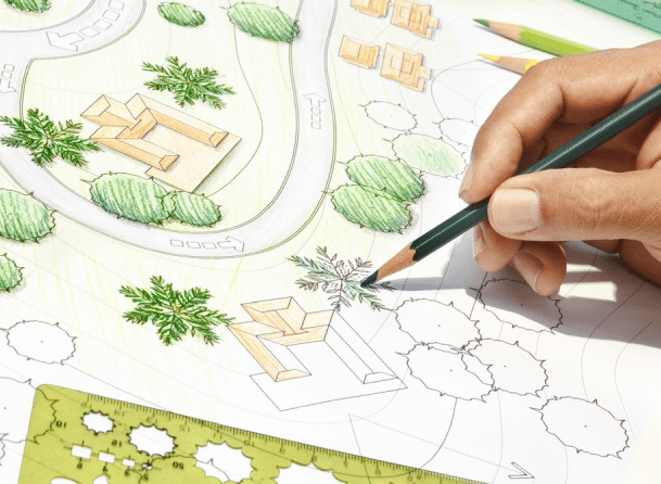 Landscape architect designing plans